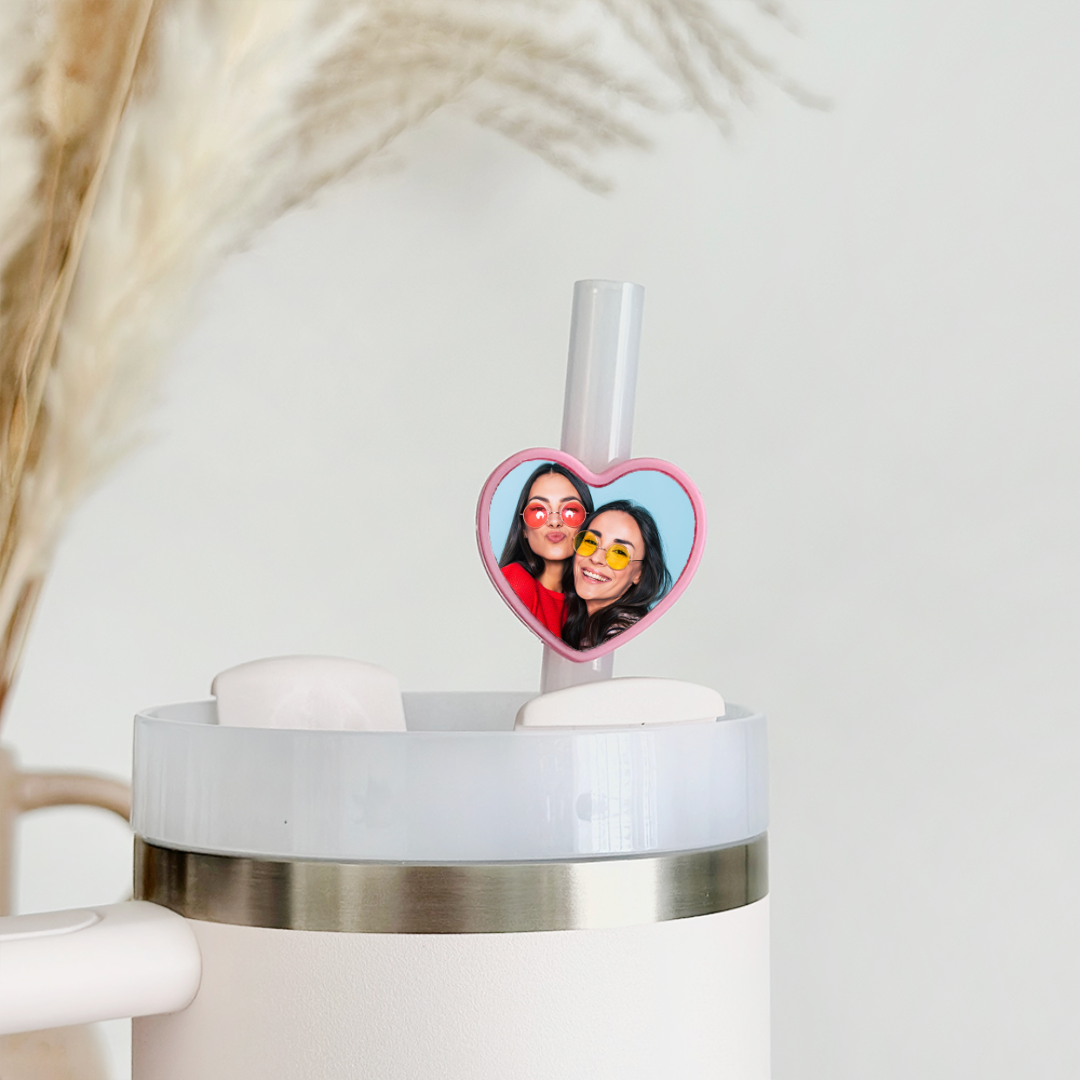 Personalised Heart Straw Topper - Pink