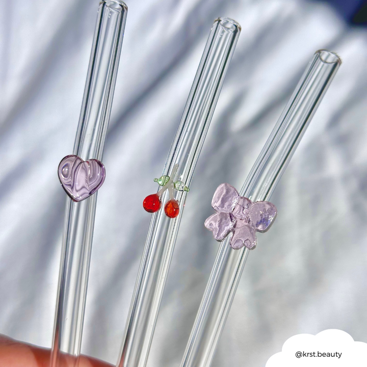 Glass Straw Set - Pink Heart