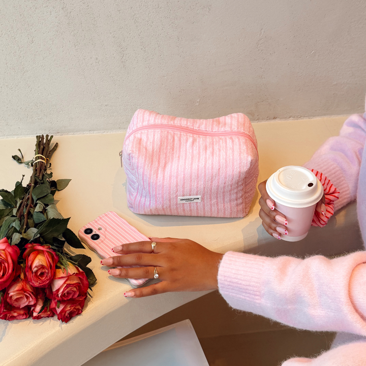 Towel Makeup Bag - Powder Stripes