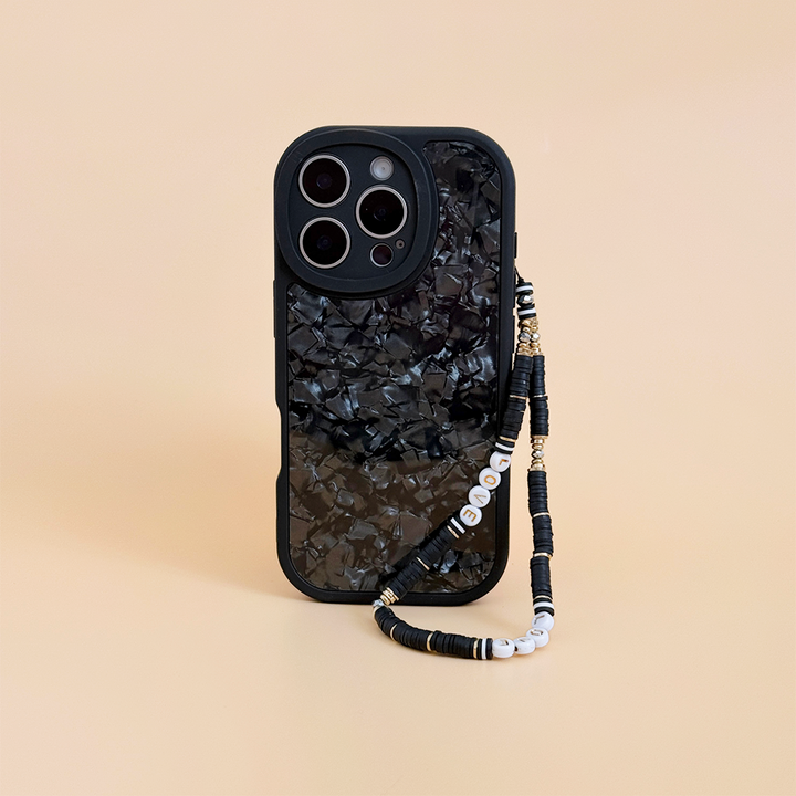 Beaded Phone Strap - Black & Gold Love