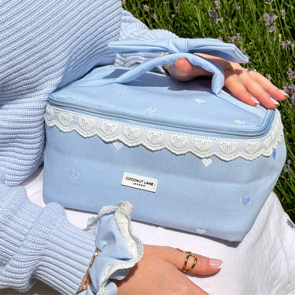 Close up Blue Hearts Vanity Case