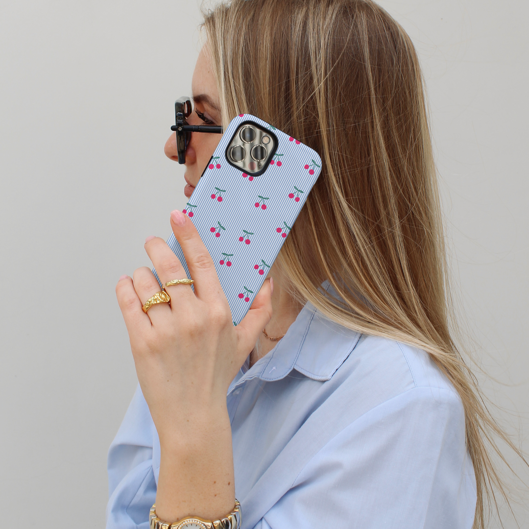 Tough MagSafe® Phone Case - Blue Stripe Cherries