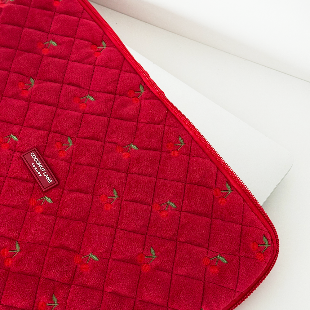 Quilted Cherry Velvet Laptop Sleeve