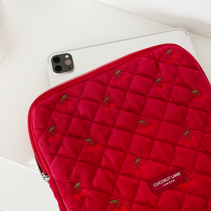Quilted Cherry Velvet iPad Sleeve