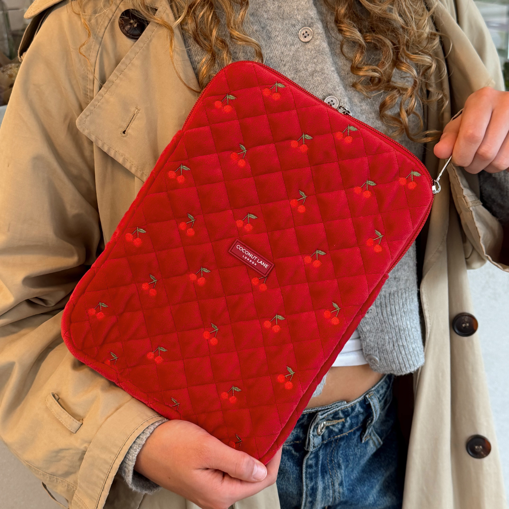 Quilted Cherry Velvet iPad Sleeve