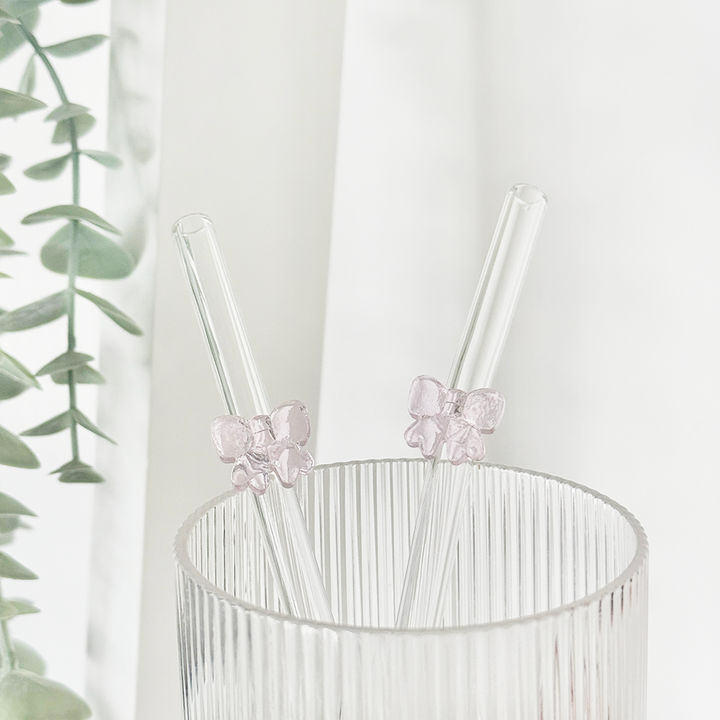 Glass Straw Set - Pink Bow