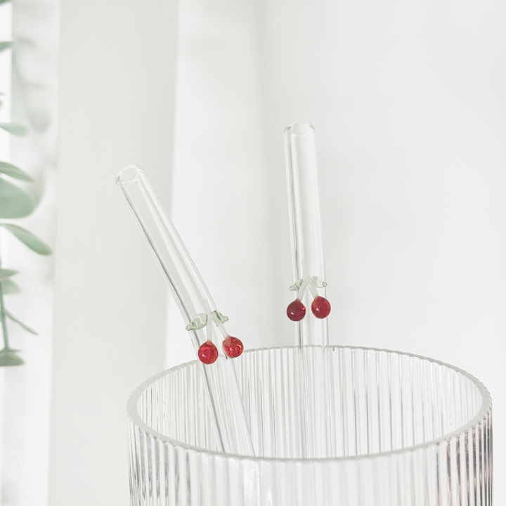 Glass Straw Set - Cherries