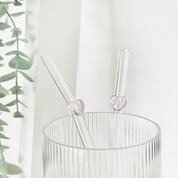 Glass Straw Set - Pink Heart