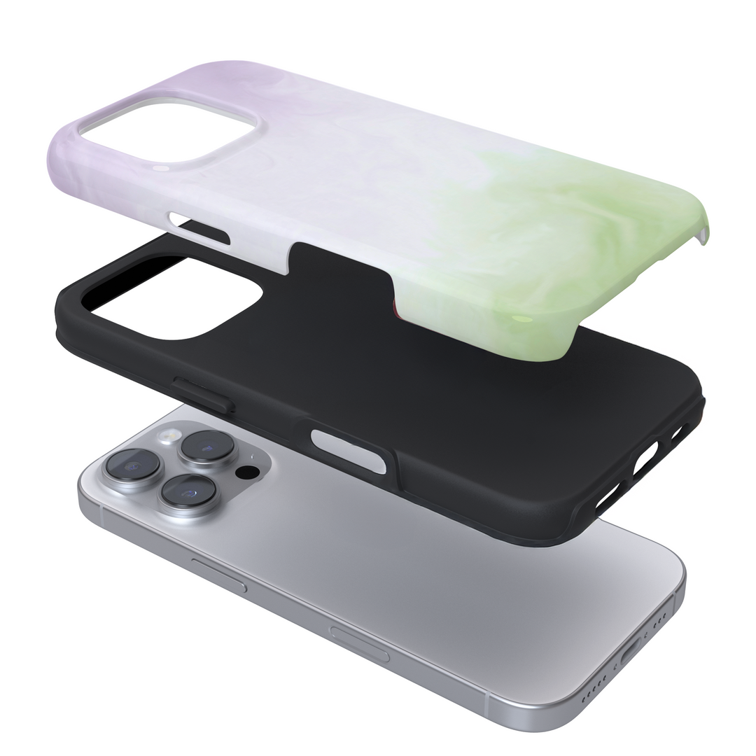 Expanded view of a Phone case with a matcha gradient design on a white background
