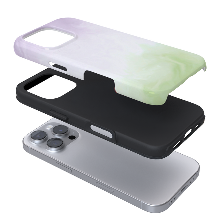 Expanded view of a Phone case with a matcha gradient design on a white background