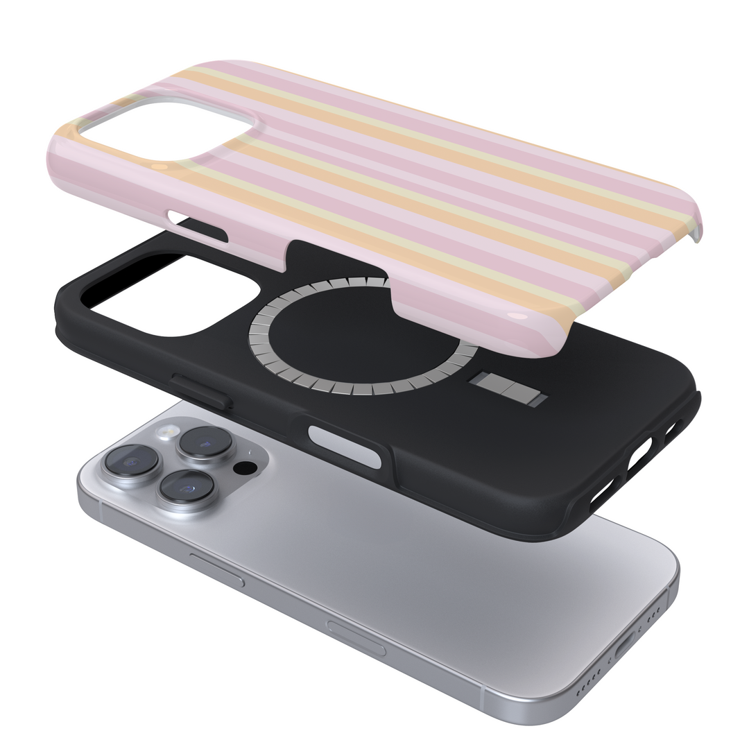 Phone case with striped design on a white background