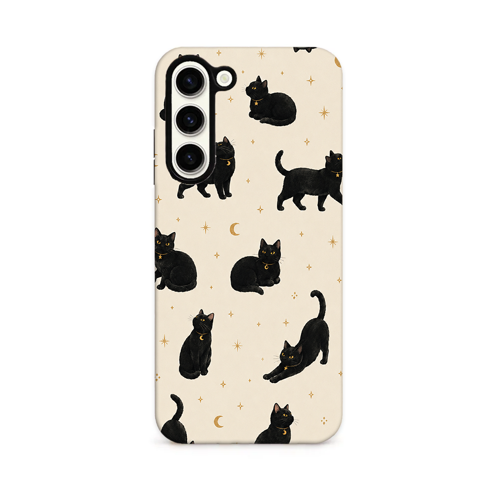 Black cats, moons and stars.