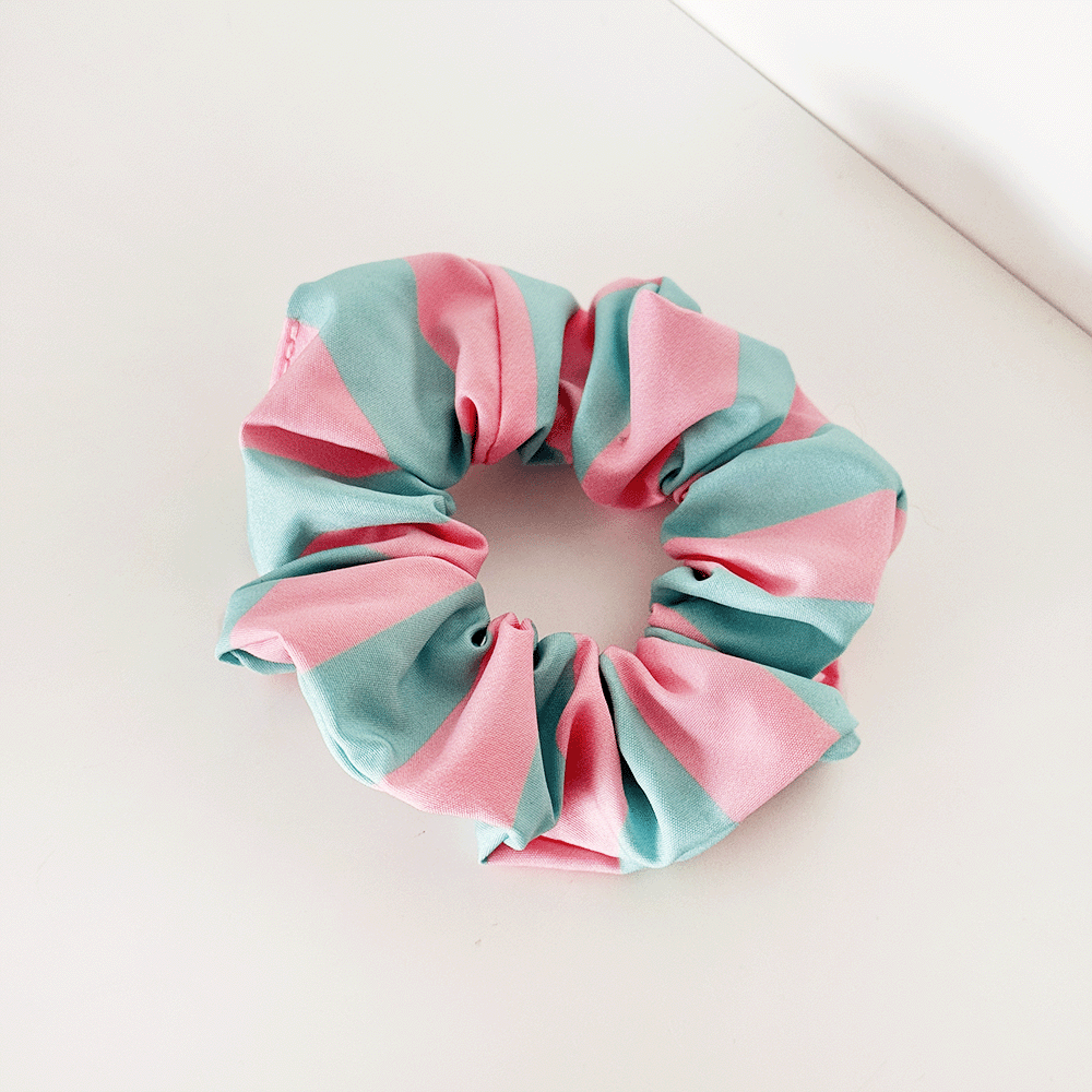 Blue and pink stripe Hair Scrunchie.