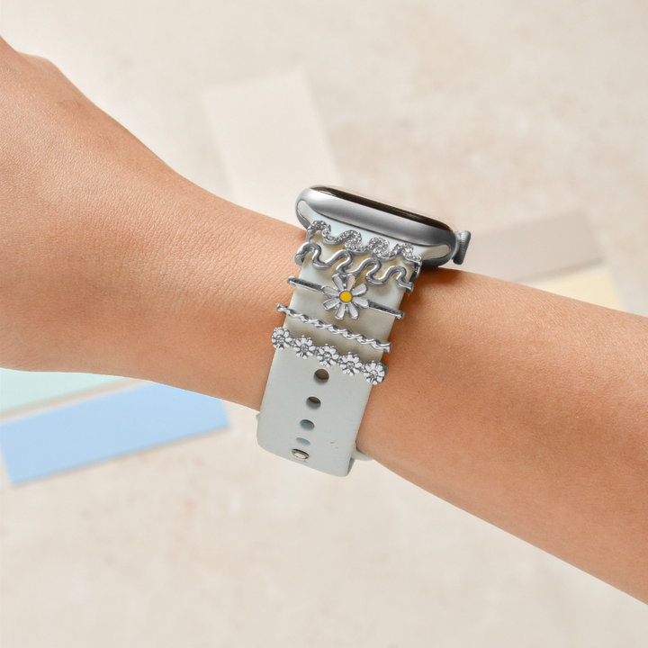 Watch Strap Charm Pack - Silver Wavy Daisy