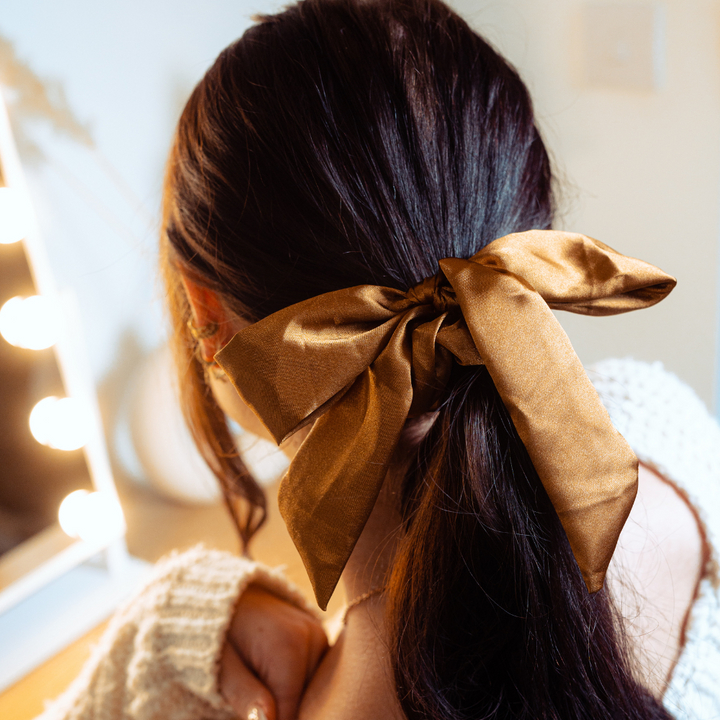 Satin Bow Scrunchie - Chocolate Brown