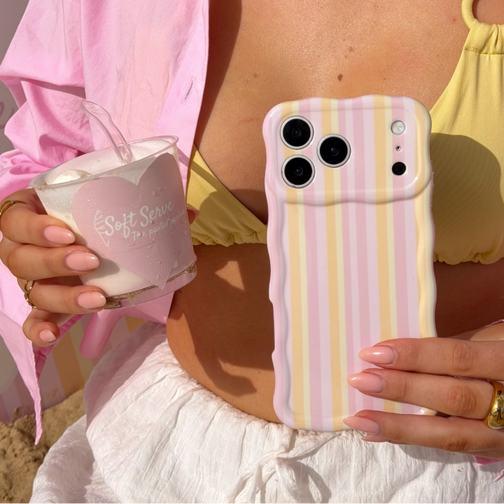 Girl holding ice cream with her Wavy Pastel Stripes Phone Case
