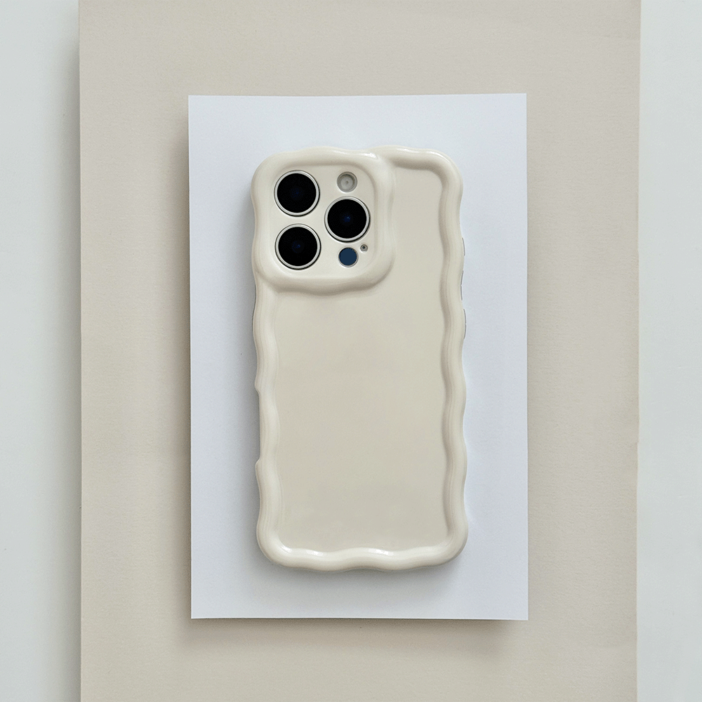 Plain creamy white coloured Phone Case with wavy edge effect.
