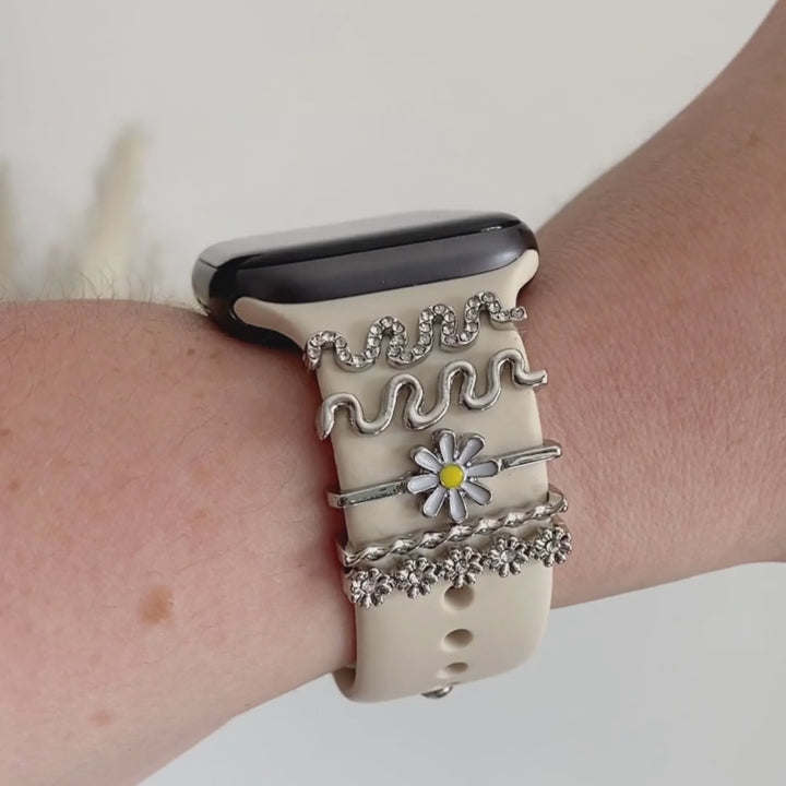 Watch Strap Charm Pack - Silver Wavy Daisy