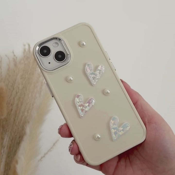 Pearly Hearts Phone Case - Nude