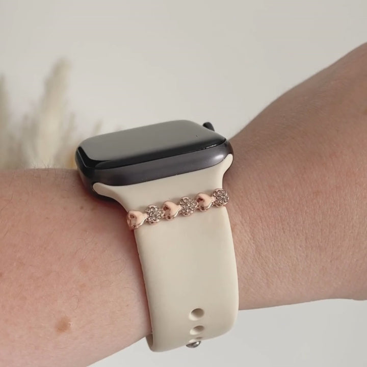 Watch Strap Charm - Rose Gold Diamante Hearts