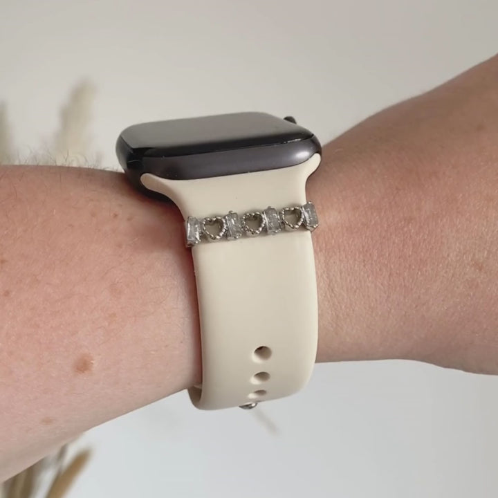 Watch Strap Charm - Silver Crystal Heart