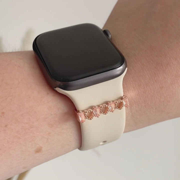 Watch Strap Charm - Rose Gold Crystal Heart