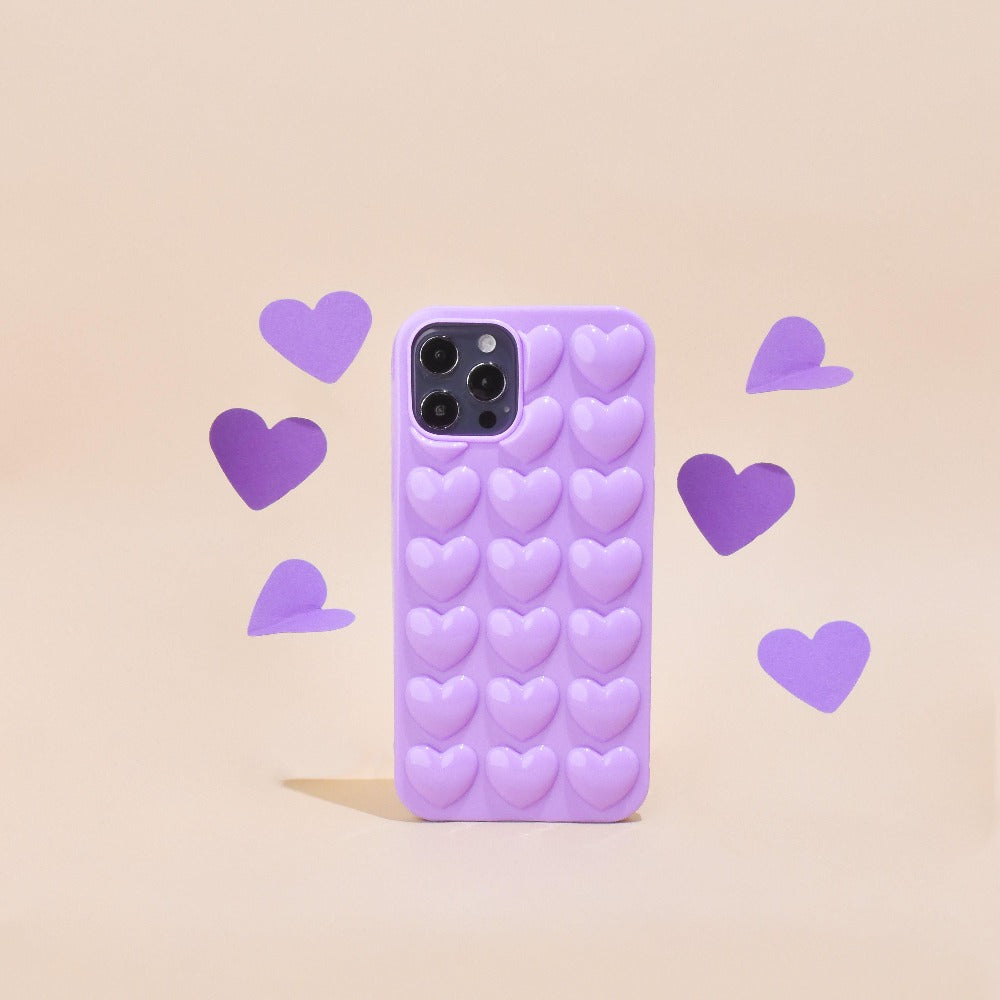cute lilac purple 3d heart phone case