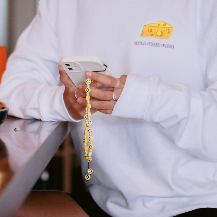 Beaded Phone Strap - Smiley Pearl